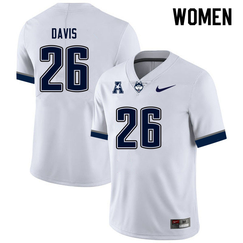 Women #26 Isiah Davis Uconn Huskies College Football Jerseys Sale-White
